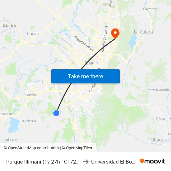 Parque Illimaní (Tv 27h - Cl 72c Sur) to Universidad El Bosque map