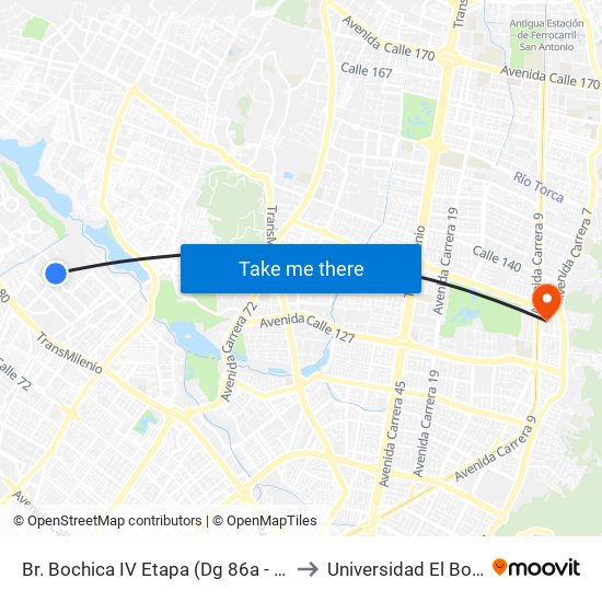 Br. Bochica IV Etapa (Dg 86a - Kr 101) to Universidad El Bosque map
