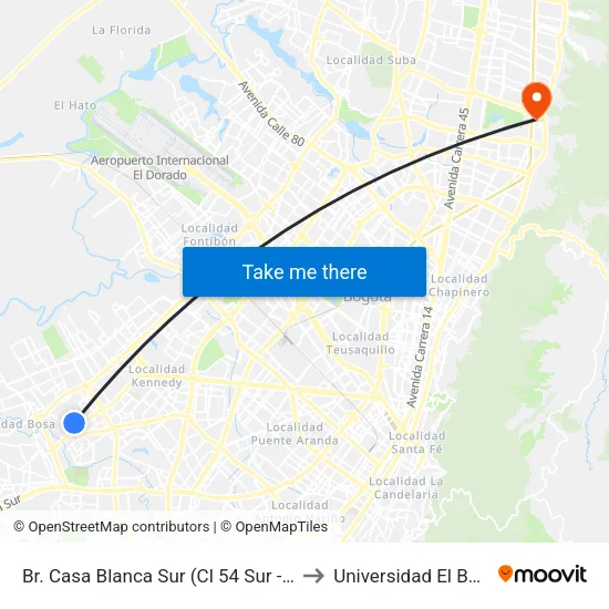 Br. Casa Blanca Sur (Cl 54 Sur - Kr 80d) to Universidad El Bosque map