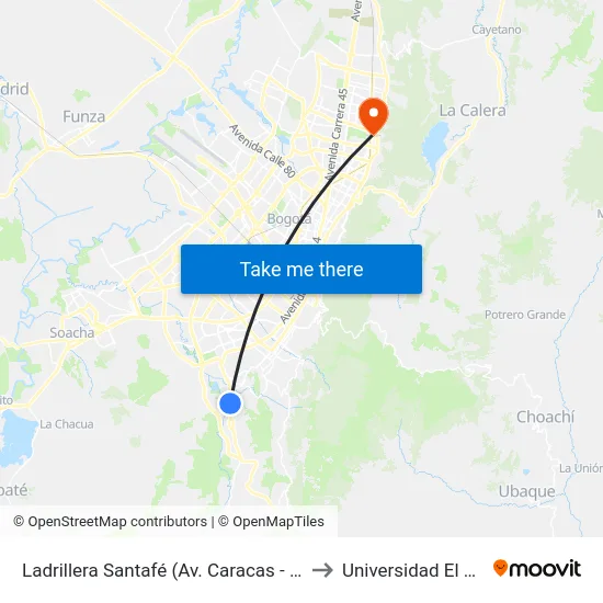 Ladrillera Santafé (Av. Caracas - Kr 5c Bis A) to Universidad El Bosque map