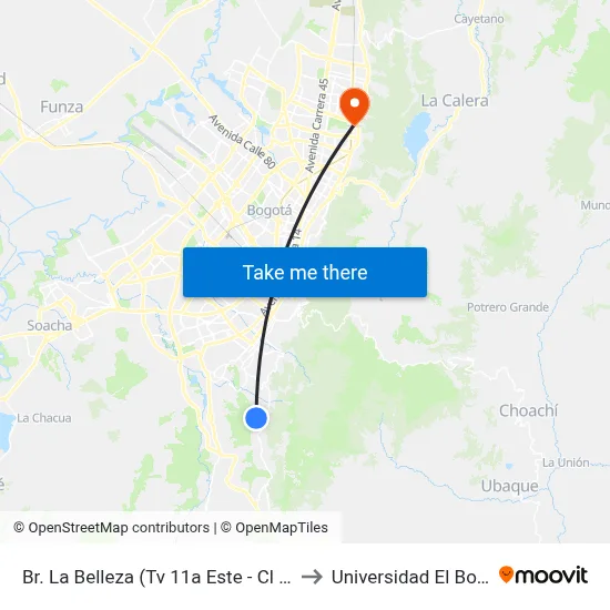 Br. La Belleza (Tv 11a Este - Cl 64 Sur) to Universidad El Bosque map