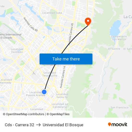 Cds - Carrera 32 to Universidad El Bosque map