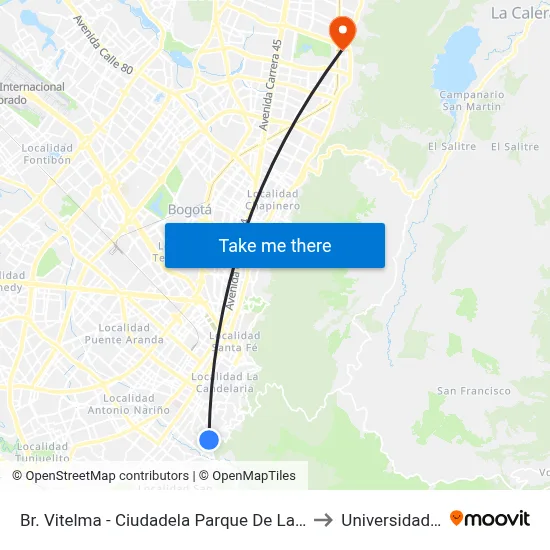 Br. Vitelma - Ciudadela Parque De La Roca (Kr 8 Este - Cl 6f Sur) to Universidad El Bosque map