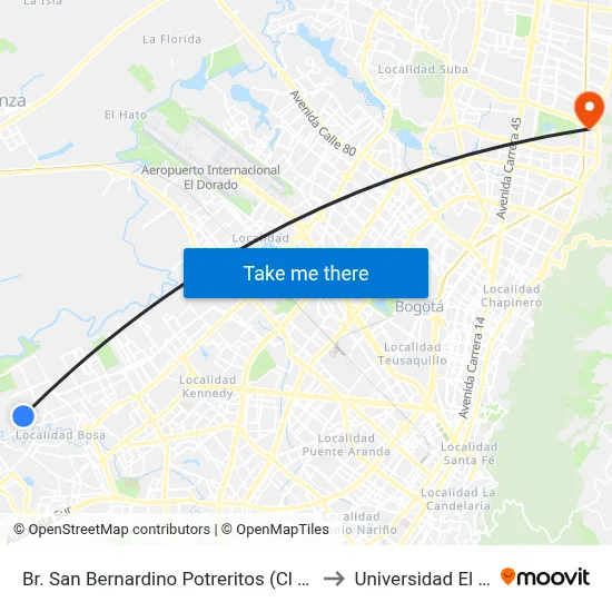 Br. San Bernardino Potreritos (Cl 80 Sur - Kr 88j) to Universidad El Bosque map