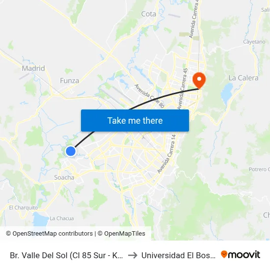 Br. Valle Del Sol (Cl 85 Sur - Kr 91) to Universidad El Bosque map
