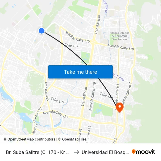 Br. Suba Salitre (Cl 170 - Kr 93) to Universidad El Bosque map