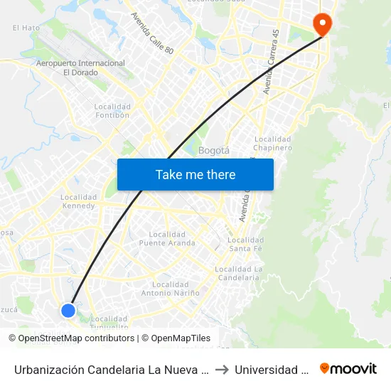 Urbanización Candelaria La Nueva (Kr 48g - Cl 59b Sur) to Universidad El Bosque map