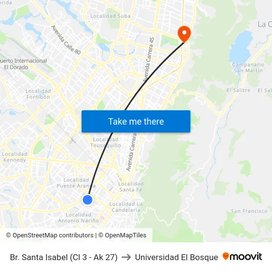 Br. Santa Isabel (Cl 3 - Ak 27) to Universidad El Bosque map