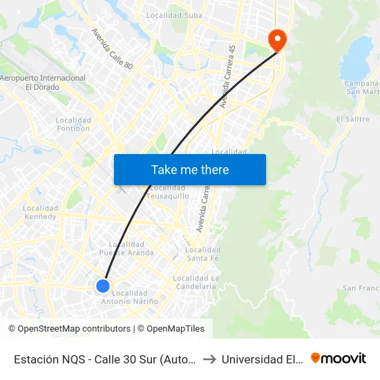 Estación NQS - Calle 30 Sur (Auto Sur - Cl 30 Sur) to Universidad El Bosque map