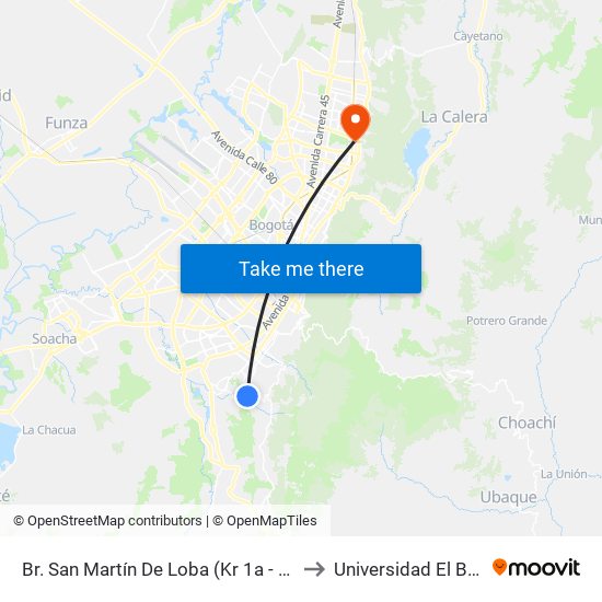 Br. San Martín De Loba (Kr 1a - Cl 41 Sur) to Universidad El Bosque map