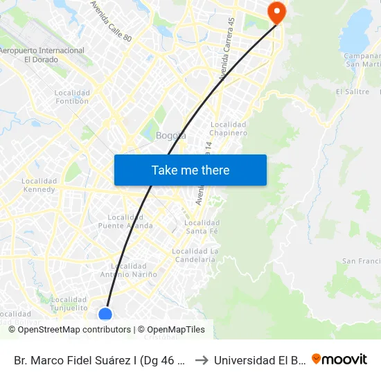 Br. Marco Fidel Suárez I (Dg 46 Sur - Tv 13) to Universidad El Bosque map