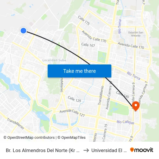Br. Los Almendros Del Norte (Kr 114 - Cl 152d) to Universidad El Bosque map