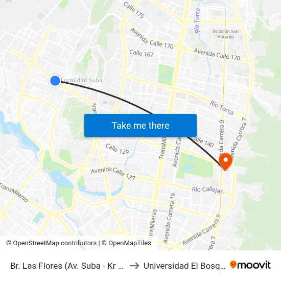 Br. Las Flores (Av. Suba - Kr 96) to Universidad El Bosque map