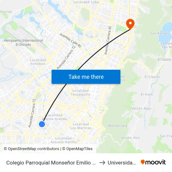 Colegio Parroquial Monseñor Emilio De Brigard (Cl 28 Sur - Kr 52b) to Universidad El Bosque map