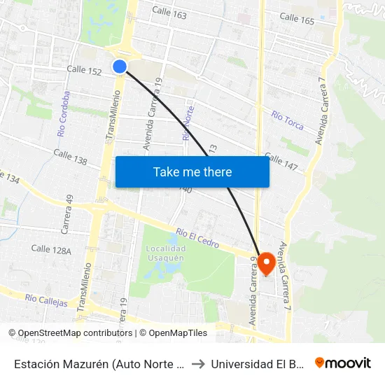 Estación Mazurén (Auto Norte - Cl 152) to Universidad El Bosque map