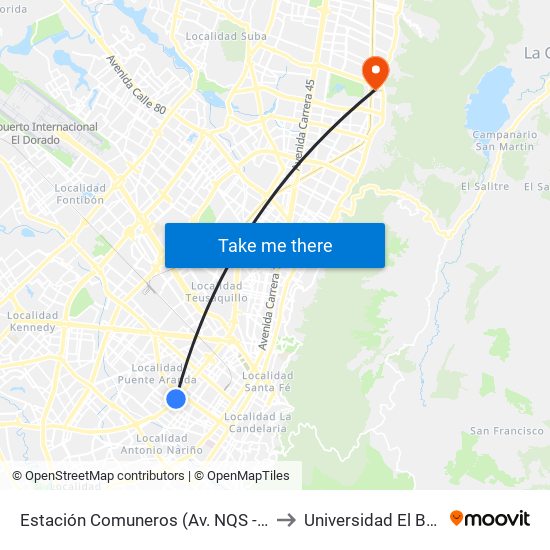 Estación Comuneros (Av. NQS - Cl 4 Bis) to Universidad El Bosque map