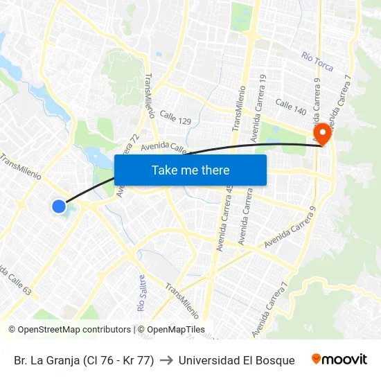 Br. La Granja (Cl 76 - Kr 77) to Universidad El Bosque map