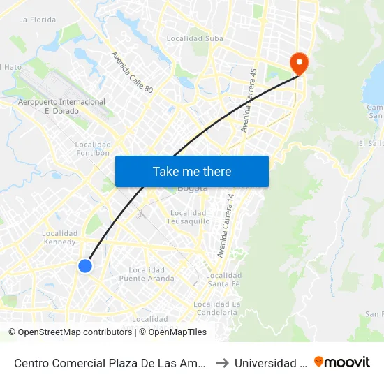 Centro Comercial Plaza De Las Américas (Cl 8 Sur - Kr 71a) to Universidad El Bosque map