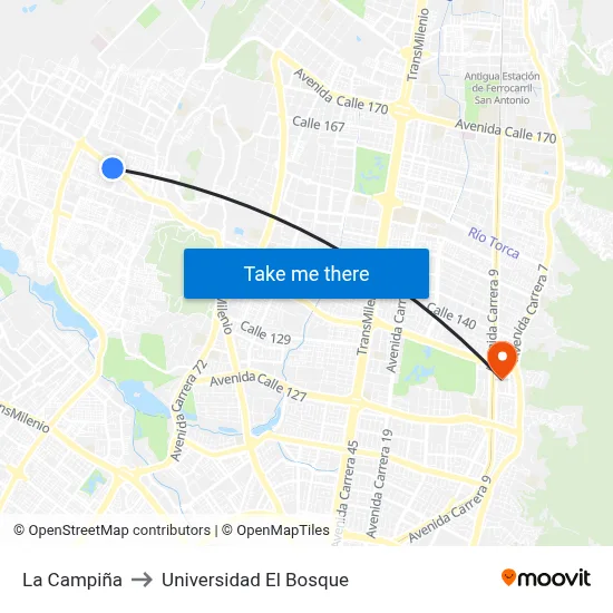 La Campiña to Universidad El Bosque map