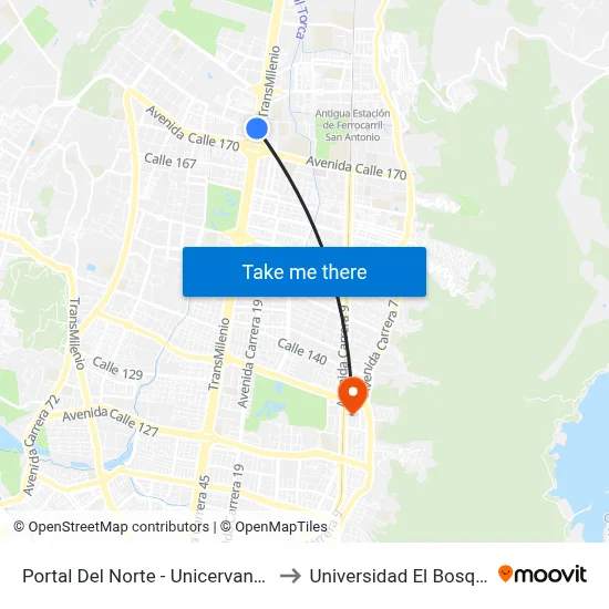 Portal Del Norte - Unicervantes to Universidad El Bosque map