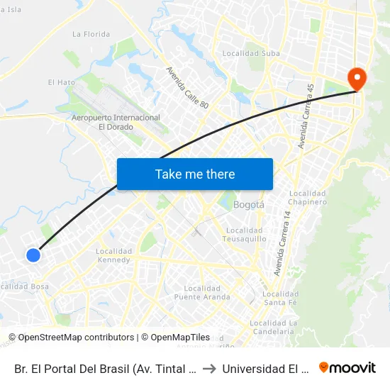 Br. El Portal Del Brasil (Av. Tintal - Cl 54g Sur) to Universidad El Bosque map