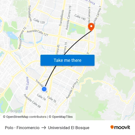 Polo - Fincomercio to Universidad El Bosque map