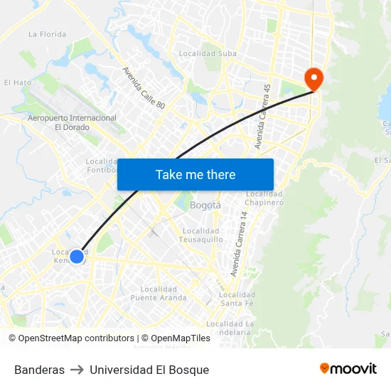 Banderas to Universidad El Bosque map