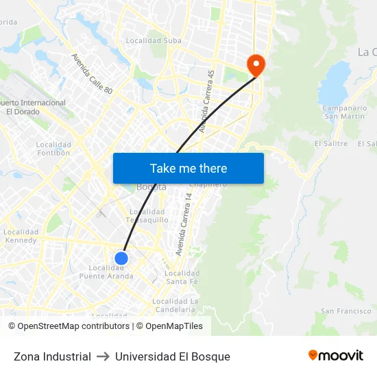 Zona Industrial to Universidad El Bosque map
