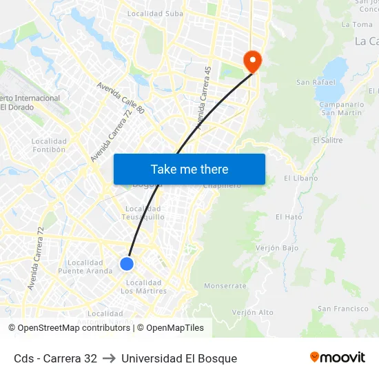 Cds - Carrera 32 to Universidad El Bosque map