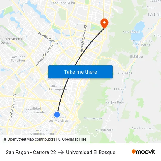 San Façon - Carrera 22 to Universidad El Bosque map