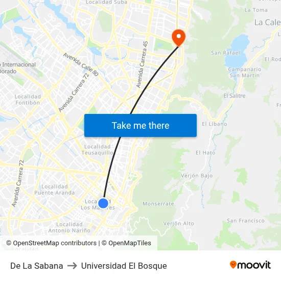 De La Sabana to Universidad El Bosque map