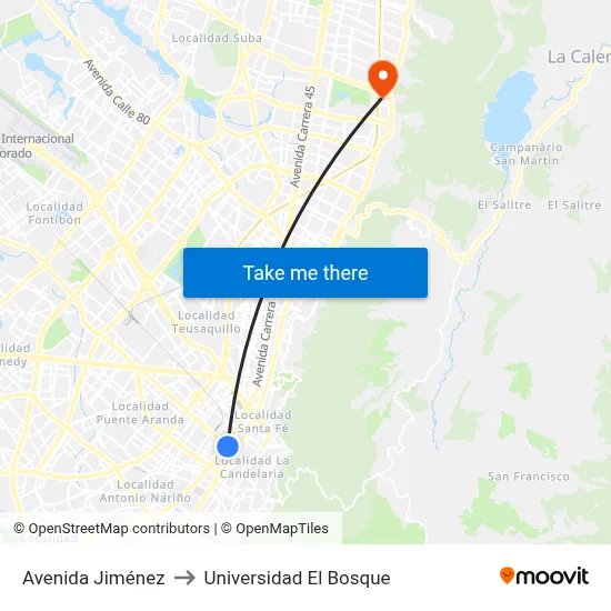 Avenida Jiménez to Universidad El Bosque map