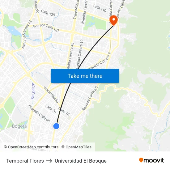 Temporal Flores to Universidad El Bosque map