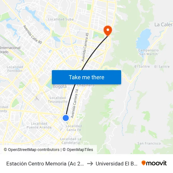 Estación Centro Memoria (Ac 26 - Kr 23) to Universidad El Bosque map