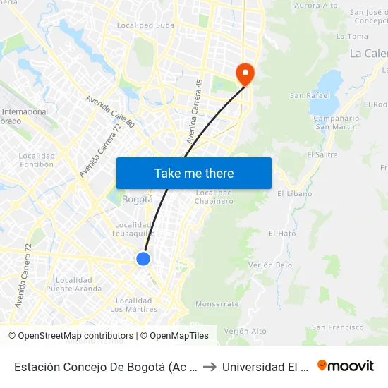 Estación Concejo De Bogotá (Ac 26 - Av. Nqs) to Universidad El Bosque map