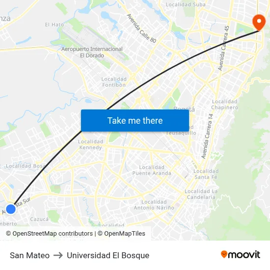San Mateo to Universidad El Bosque map