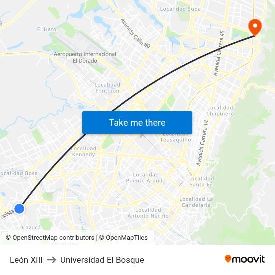 León XIII to Universidad El Bosque map