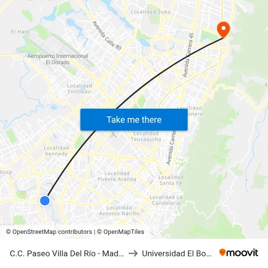 C.C. Paseo Villa Del Río - Madelena to Universidad El Bosque map