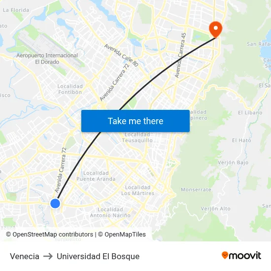 Venecia to Universidad El Bosque map