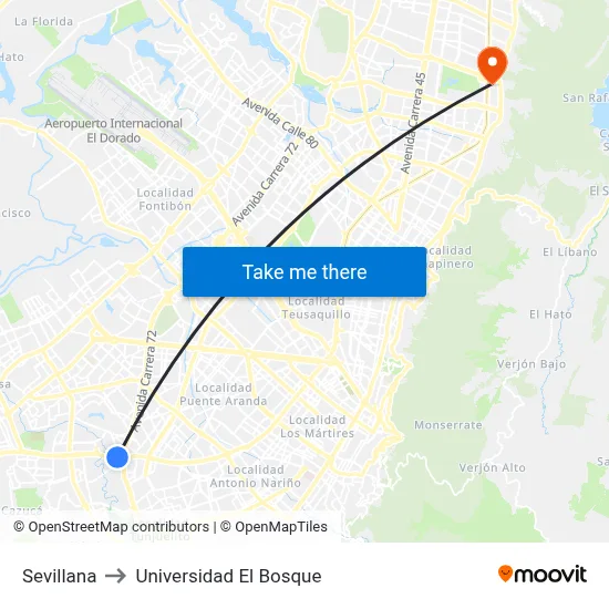 Sevillana to Universidad El Bosque map