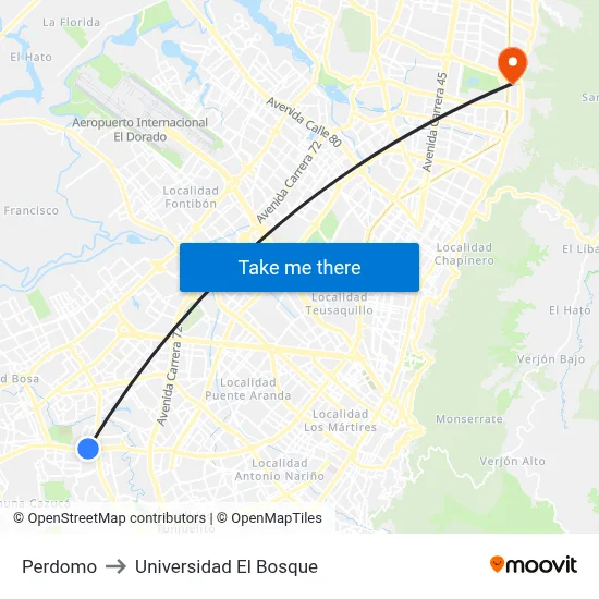 Perdomo to Universidad El Bosque map