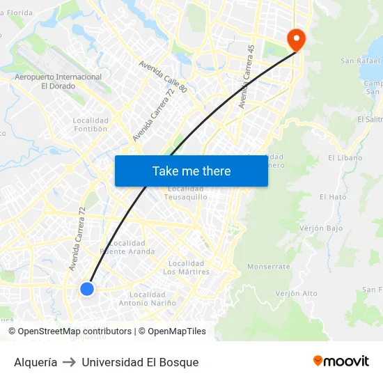 Alquería to Universidad El Bosque map