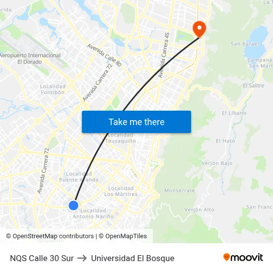 NQS Calle 30 Sur to Universidad El Bosque map
