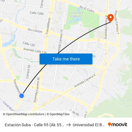Estación Suba - Calle 95 (Ak 55 - Cl 94c) to Universidad El Bosque map