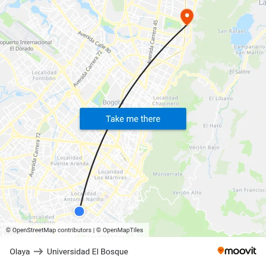 Olaya to Universidad El Bosque map