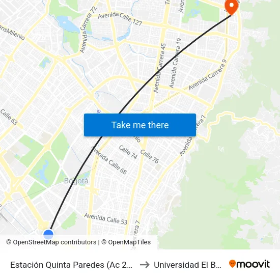 Estación Quinta Paredes (Ac 26 - Kr 45) to Universidad El Bosque map