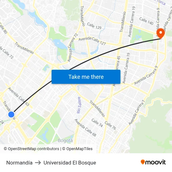 Normandía to Universidad El Bosque map