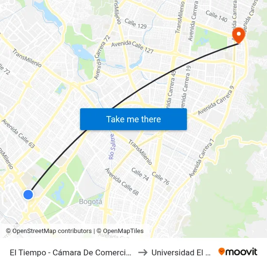 El Tiempo - Cámara De Comercio De Bogotá to Universidad El Bosque map