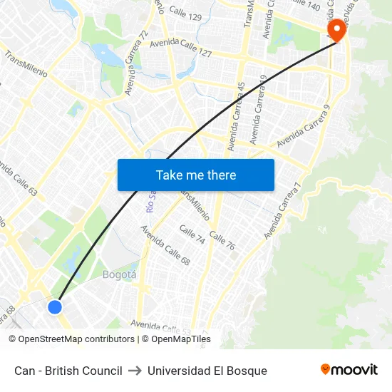 Can - British Council to Universidad El Bosque map