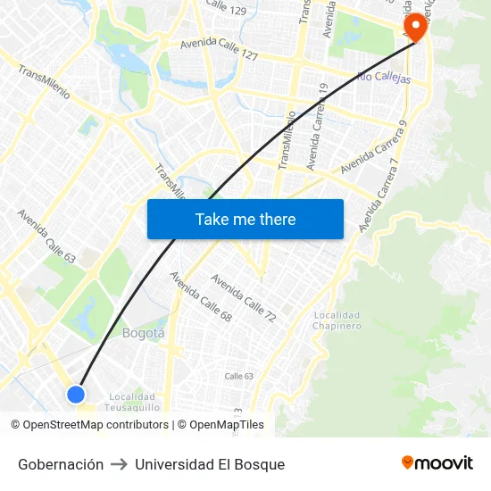 Gobernación to Universidad El Bosque map